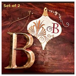 ✨ Monogram B Ornament Set — Sea Foam Green & Gold — Set of 2 — 5”